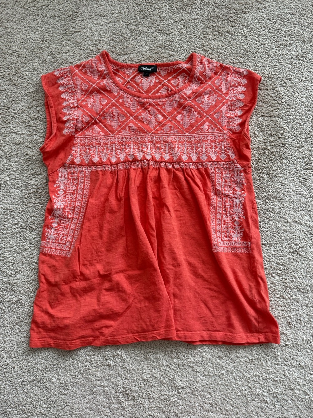 Tolani Coral Tank with White Geometric Embroidery